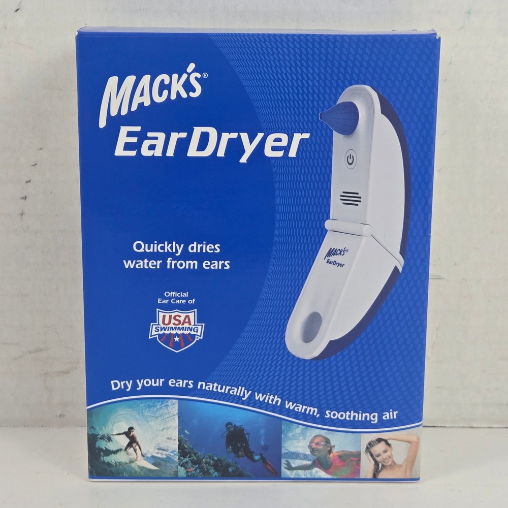 Mack's EarDryer #748 Portable Battery Operated Ear Canal Dryer White Blue NWOB